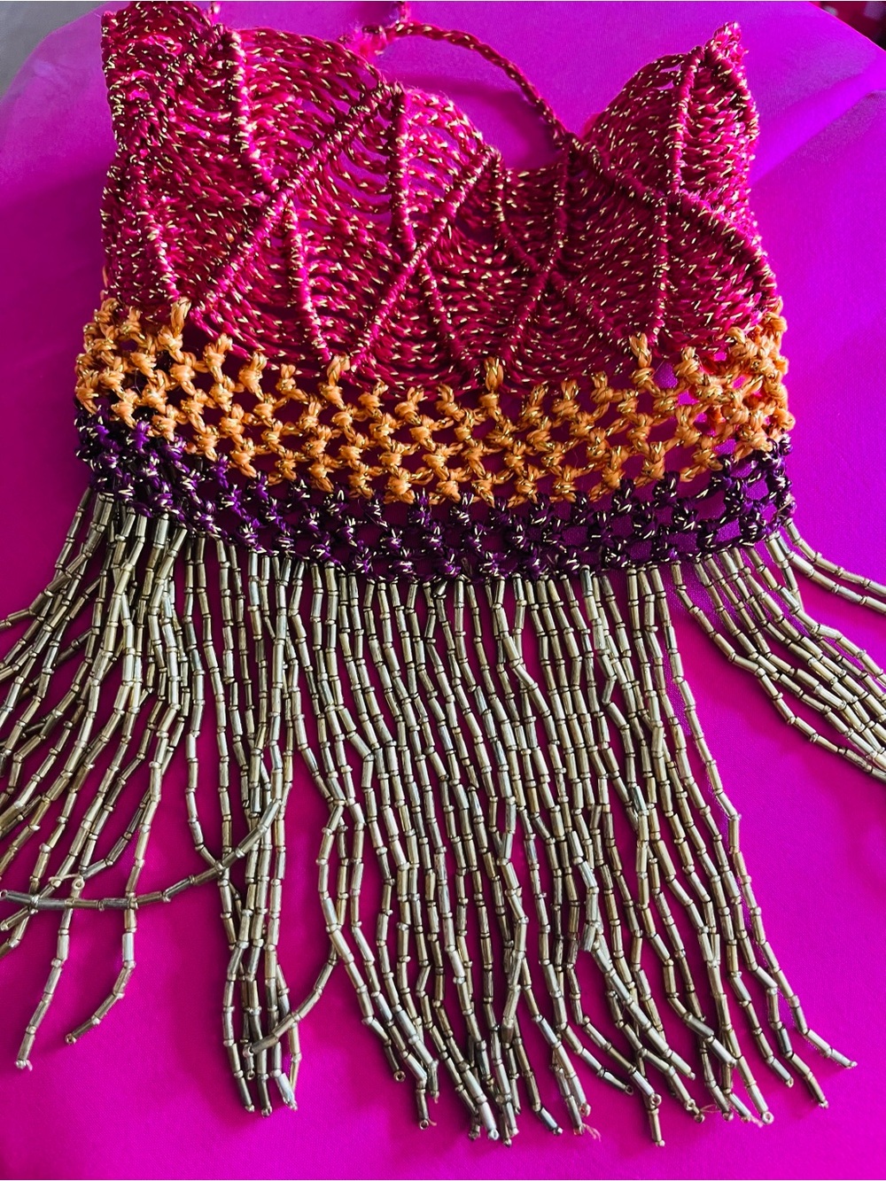 Ultimate crochet fringe beaded hippie bohemian 70s style choker necklace